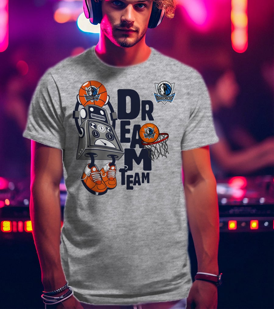 Dallas Mavericks Dream Team Robot With Basketball And Hoop T-Shirt