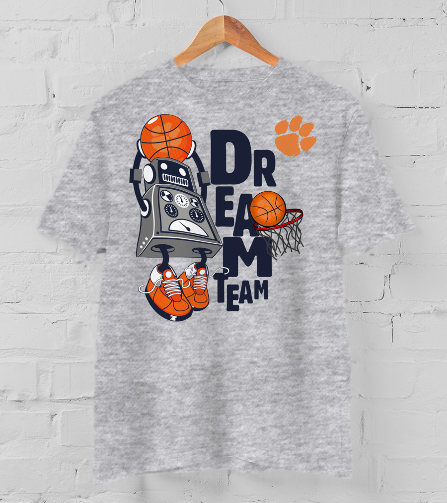 Clemson Dream Team Basketball Robot And Paw Print T-Shirt