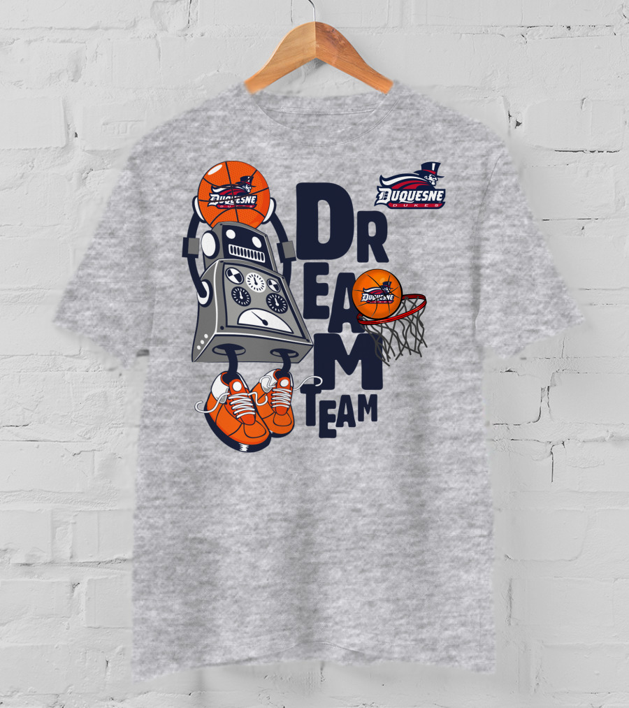 Duquesne Dukes Dream Team Basketball Robot And Hoop T-Shirt