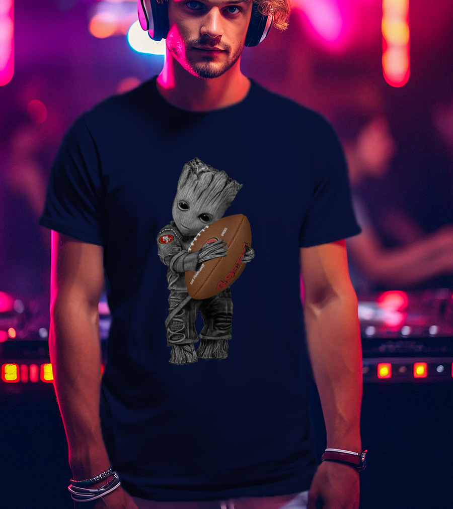 49ers Baby Groot Holding Football Nfl Crossover T-Shirt