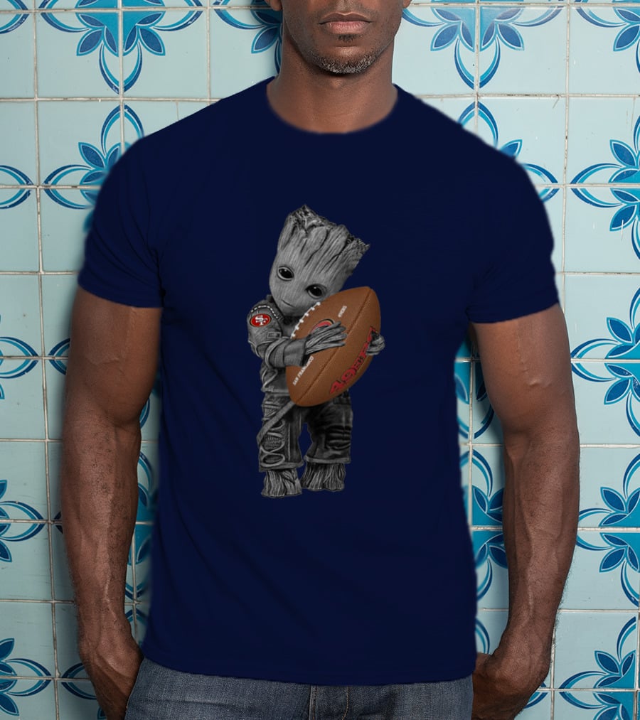 49ers Baby Groot Holding Football Nfl Crossover T-Shirt