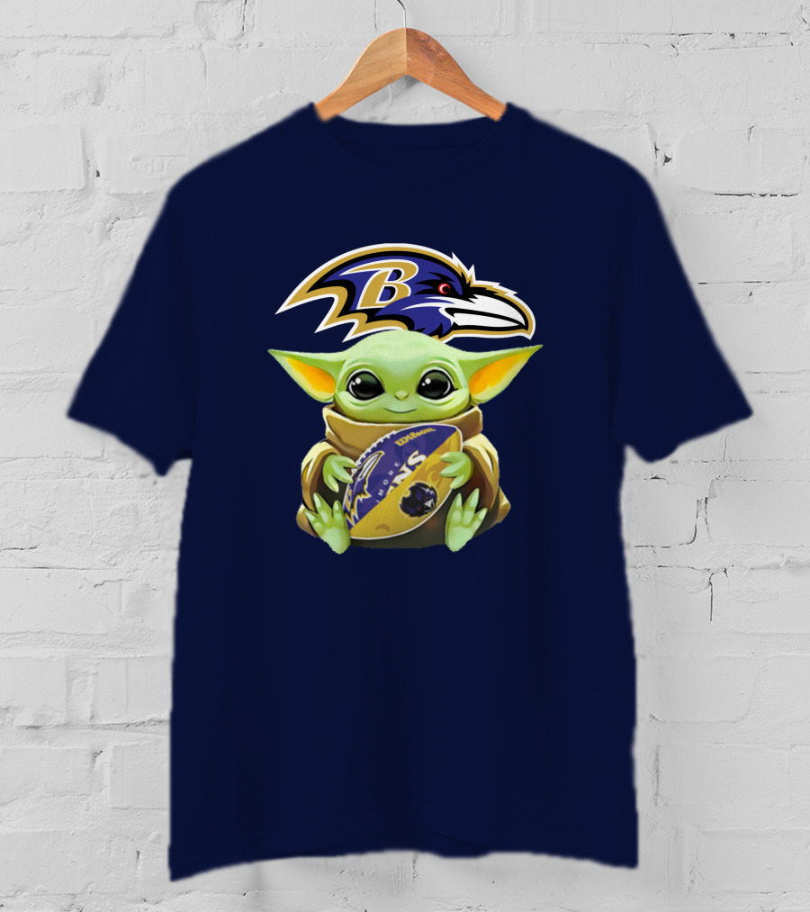 Baltimore Ravens Baby Yoda Holding Football With Team T-Shirt