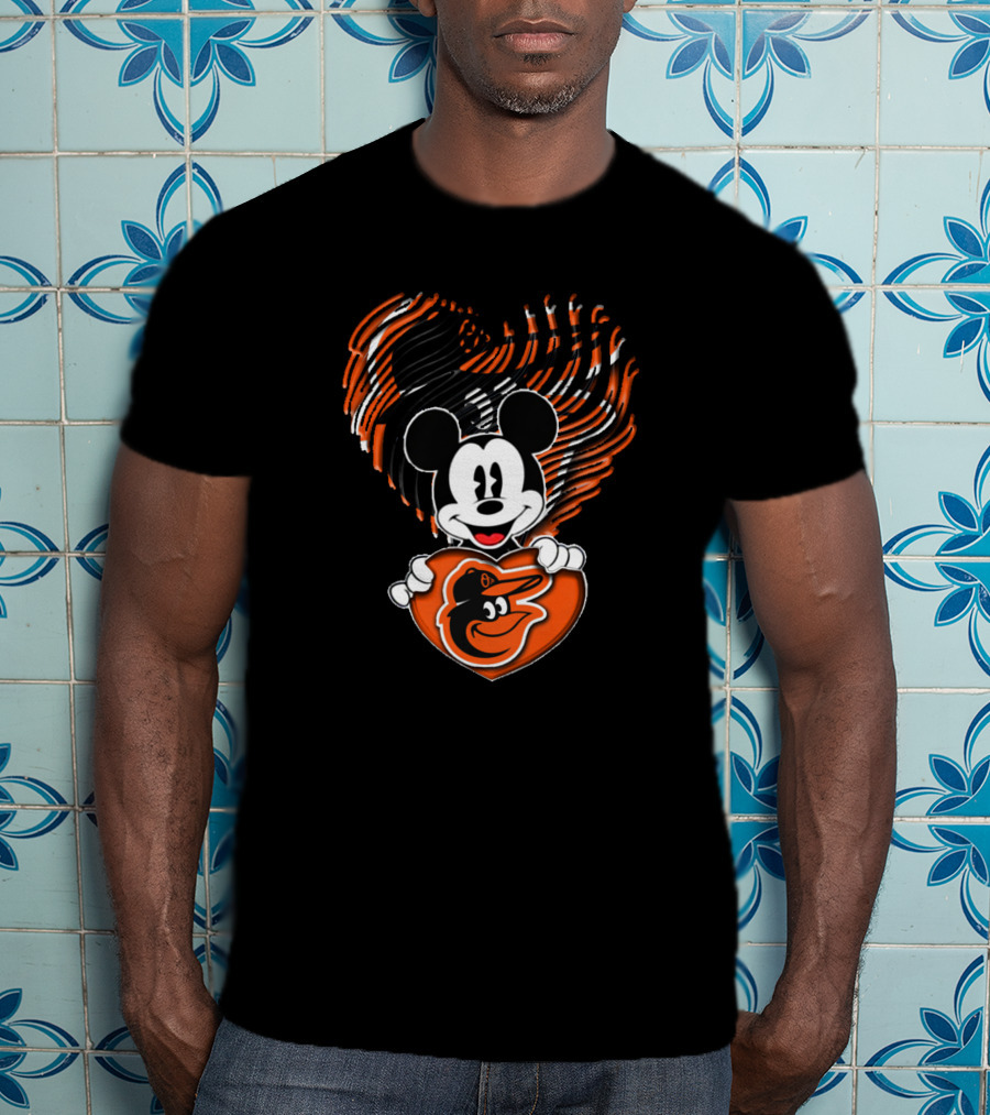 Baltimore Orioles Mickey Mouse Heart T-Shirt