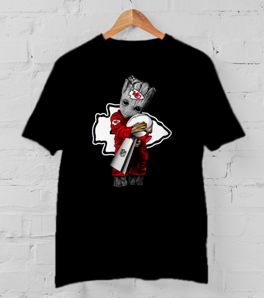 Kansas City Chiefs Baby Groot Holding Nfl Trophy T-Shirt