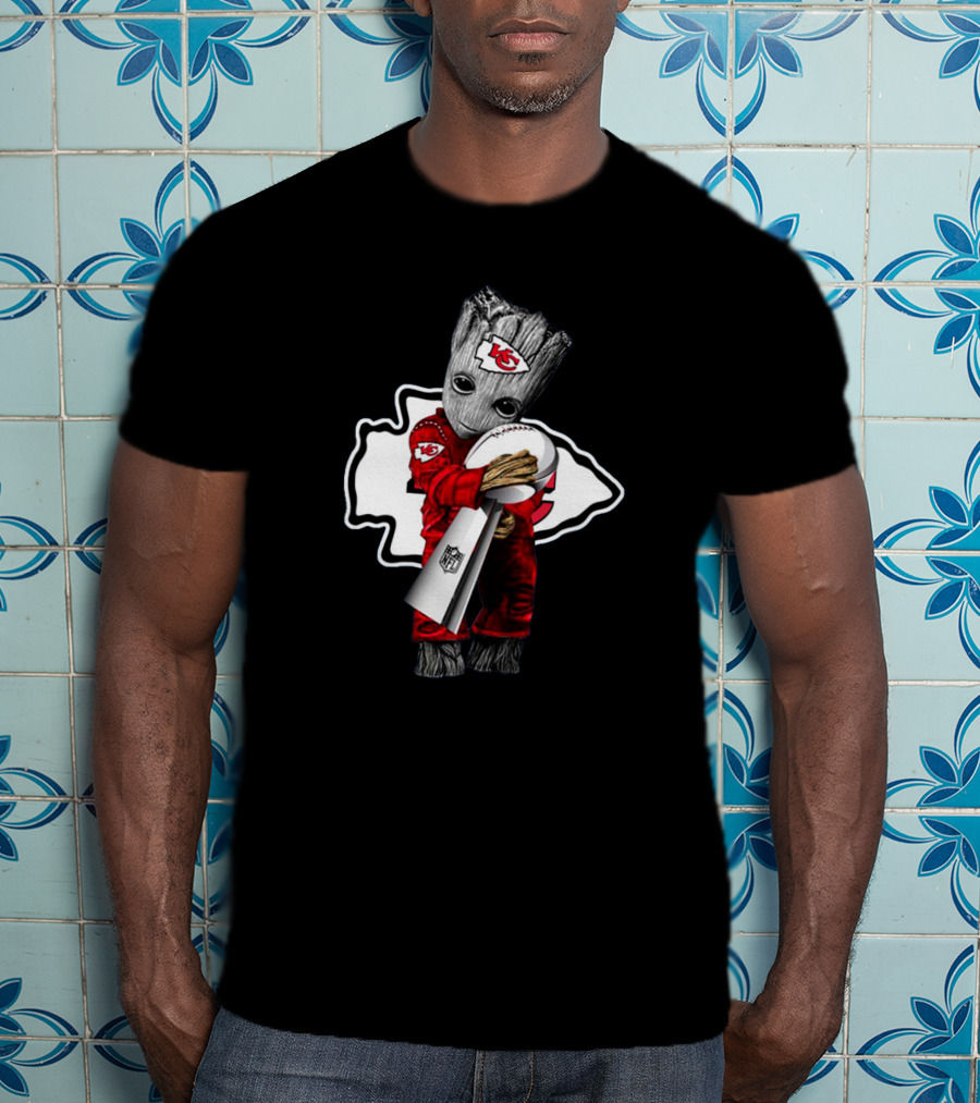 Kansas City Chiefs Baby Groot Holding Nfl Trophy T-Shirt