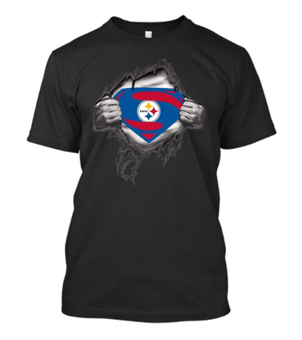 Steelers Superman Logo Burst With Pittsburgh Steelers Emblem T-Shirt