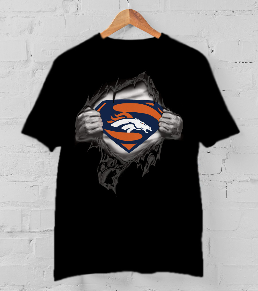 Denver Broncos Superman Logo With Ripped Chest T-Shirt