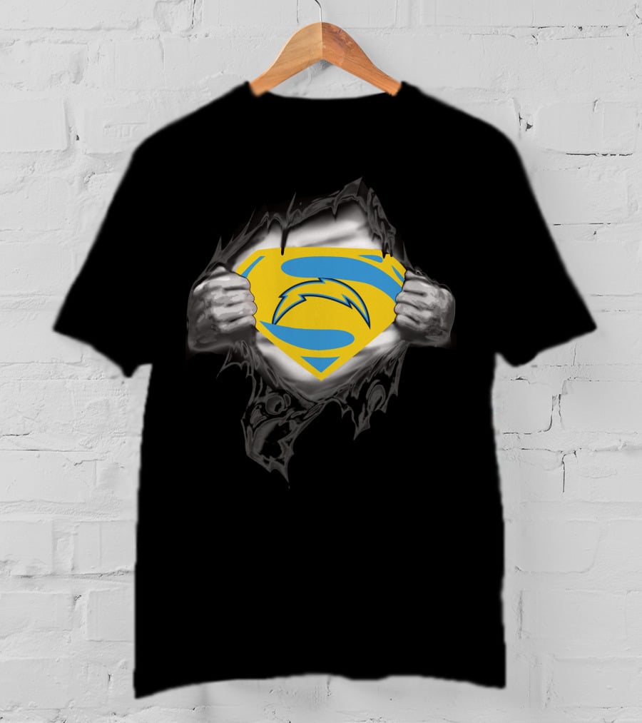 Los Angeles Chargers Superman Shield Ripped T-Shirt