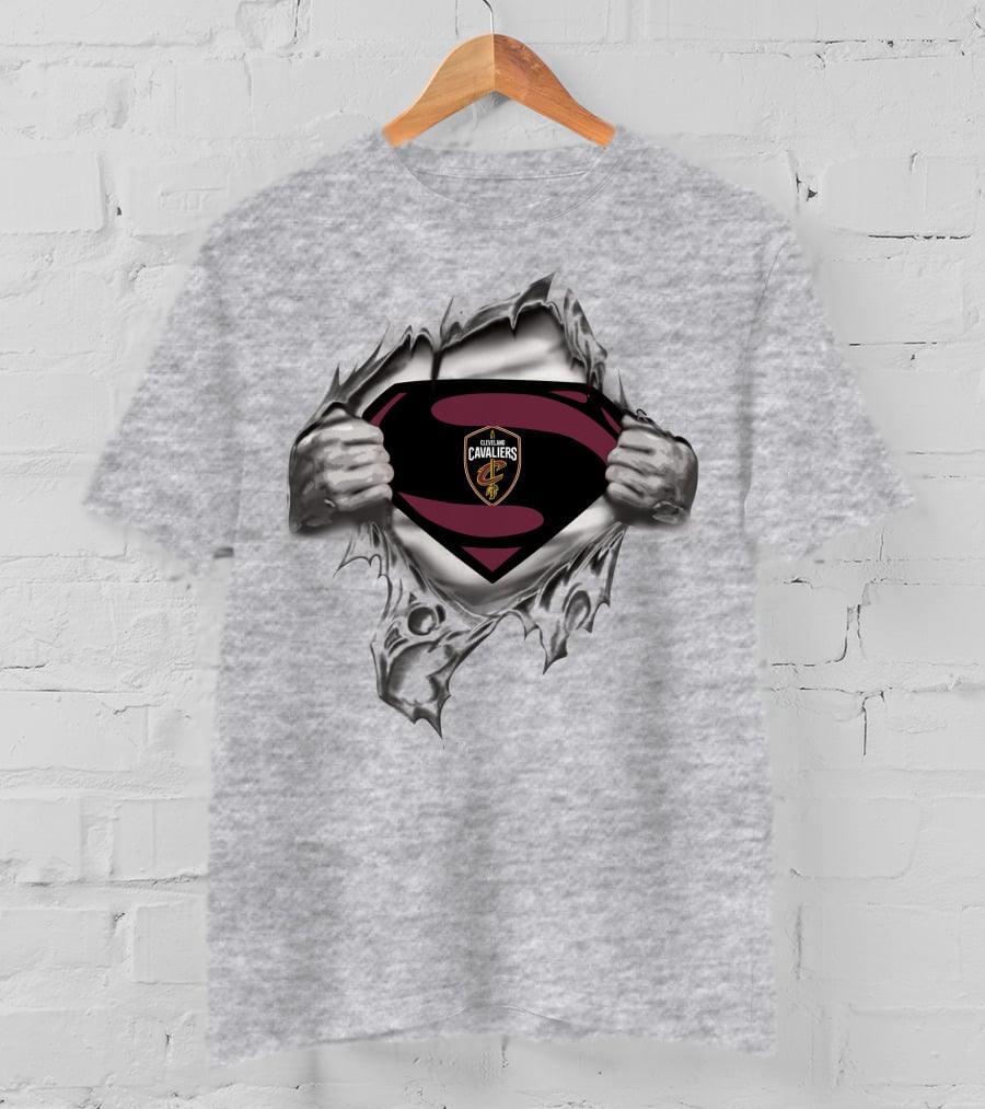 Cleveland Cavaliers Superman Logo Emblem Tear Reveals Team Crest T-Shirt