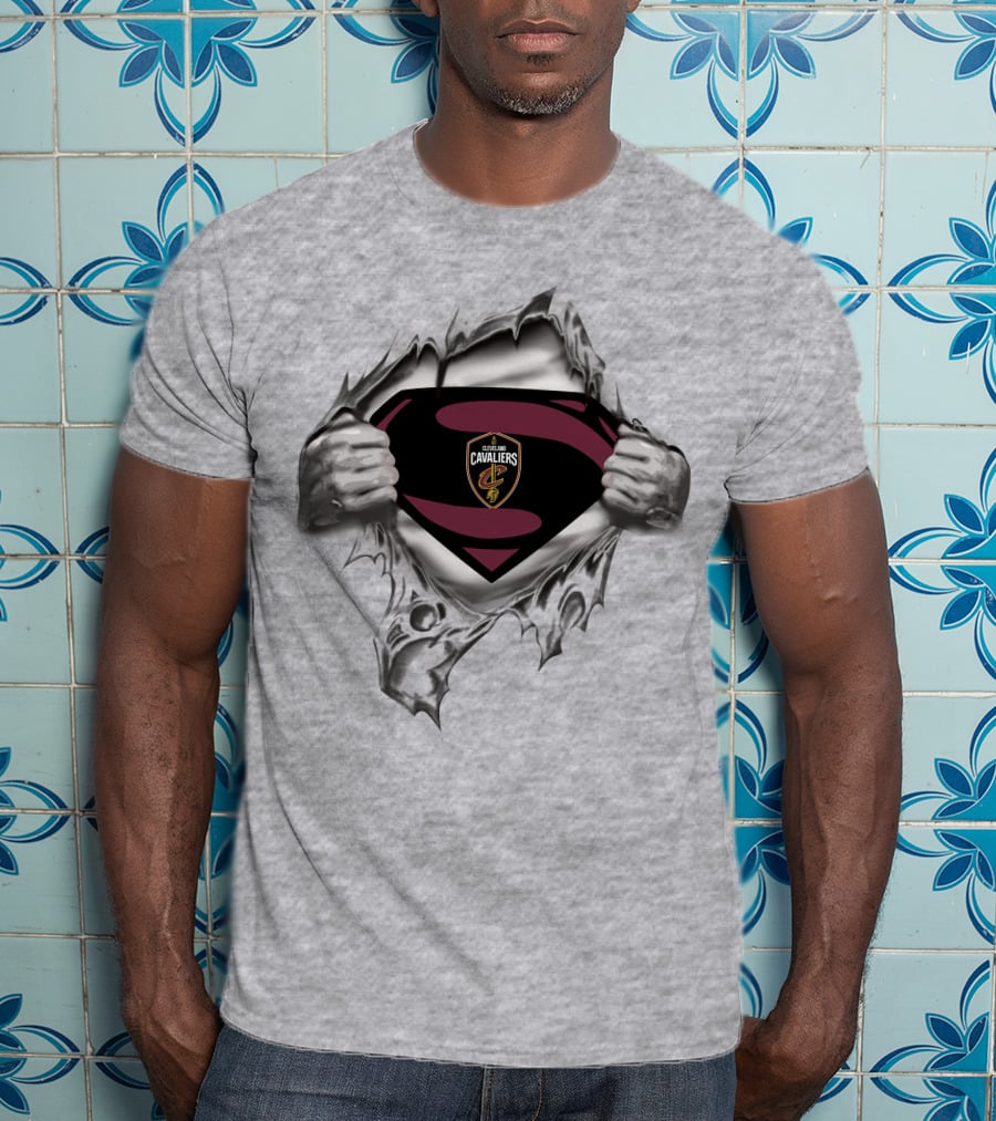 Cleveland Cavaliers Superman Logo Emblem Tear Reveals Team Crest T-Shirt