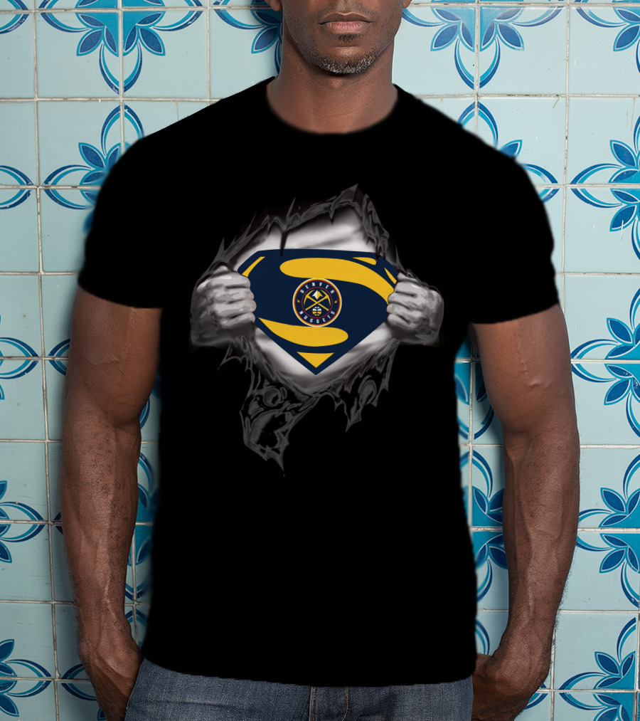 Denver Nuggets Logo Superman Emblem Busting Through T-Shirt