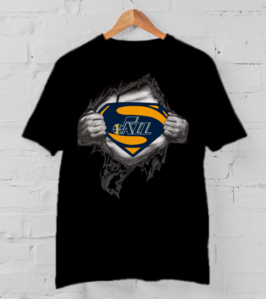 Utah Jazz Superman Style Chest Reveal Nba T-Shirt