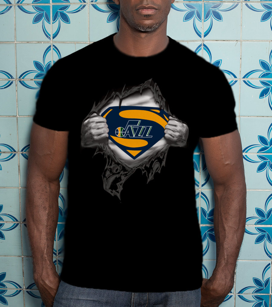Utah Jazz Superman Style Chest Reveal Nba T-Shirt