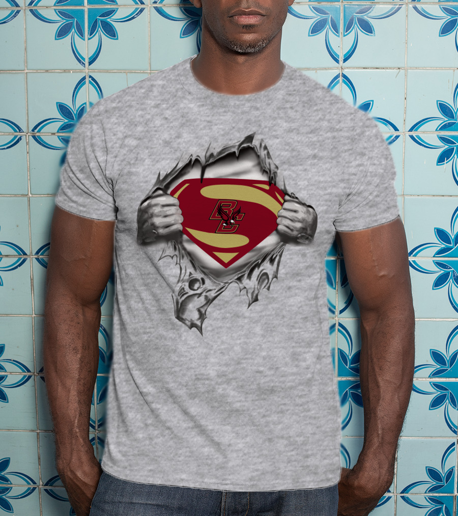 Boston College BC Superman Logo Ripped Chest T-Shirt