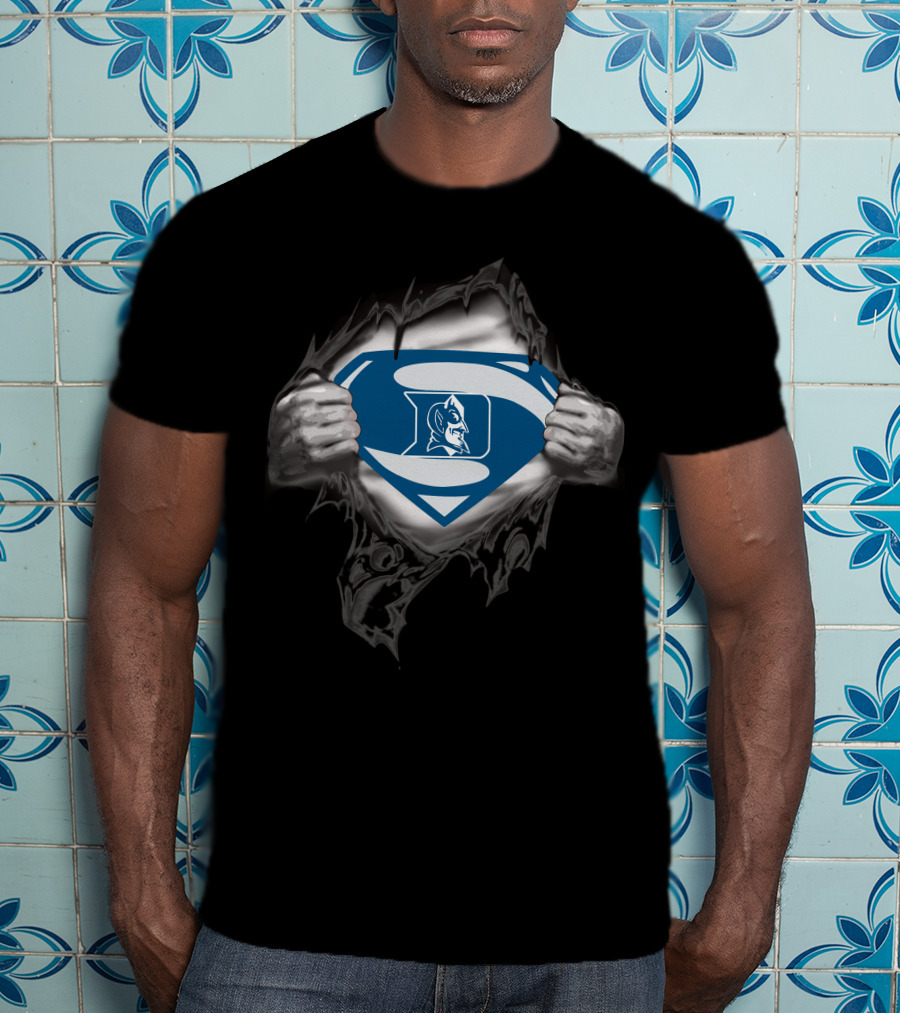 Duke Blue Devil Superman Emblem Tear Open Hands T-Shirt