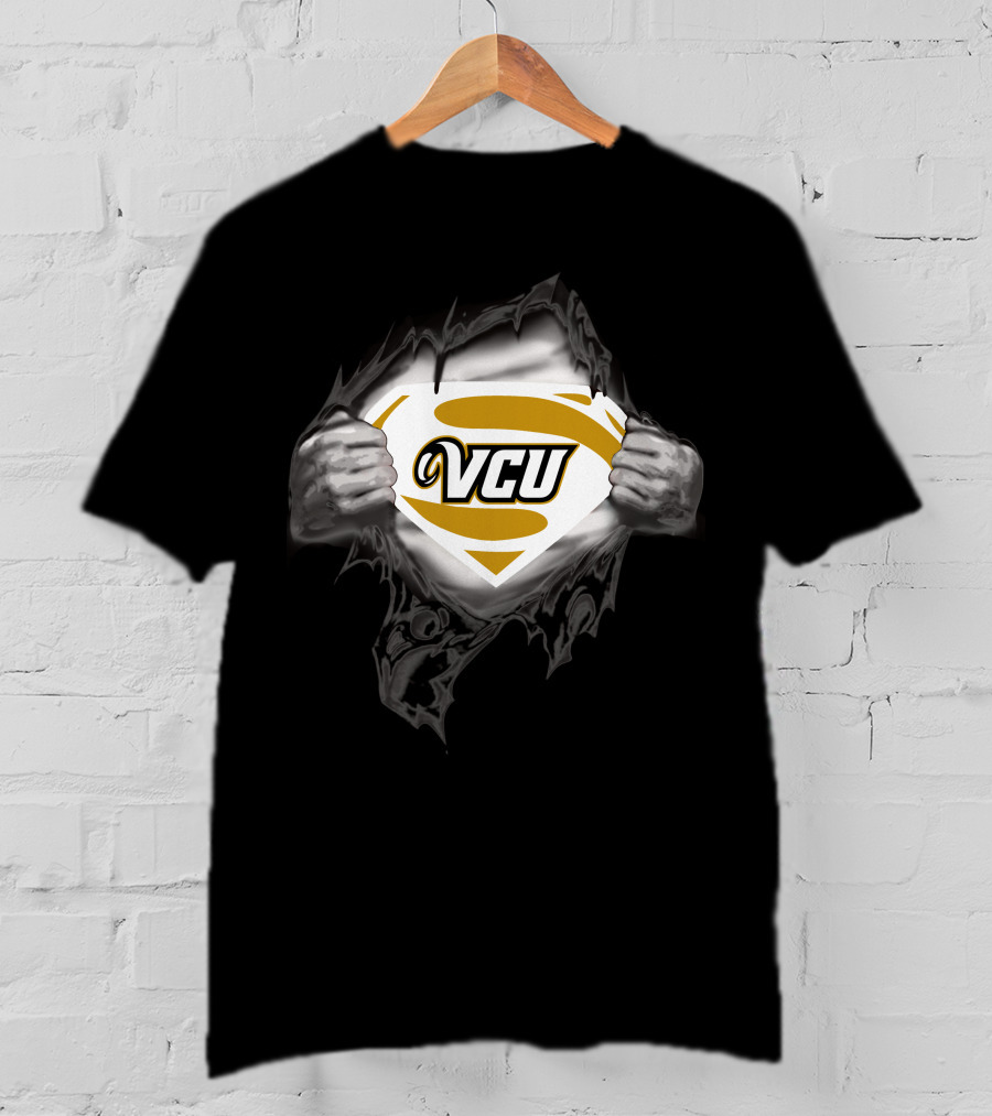 VCU Rams Superman Logo Silver Hands Ripped Chest T-Shirt