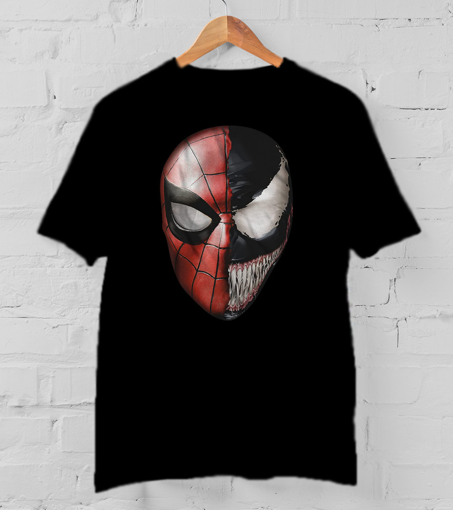 Venom Spidey Faces Split Mask Spider-Man Avengers Villain Comic Book T-Shirt