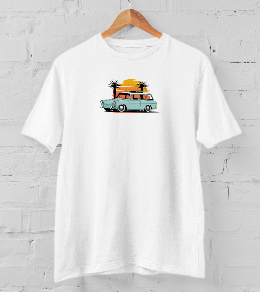 Blipshift Square Stance VW Wagon Sunset Palm Trees T-Shirt