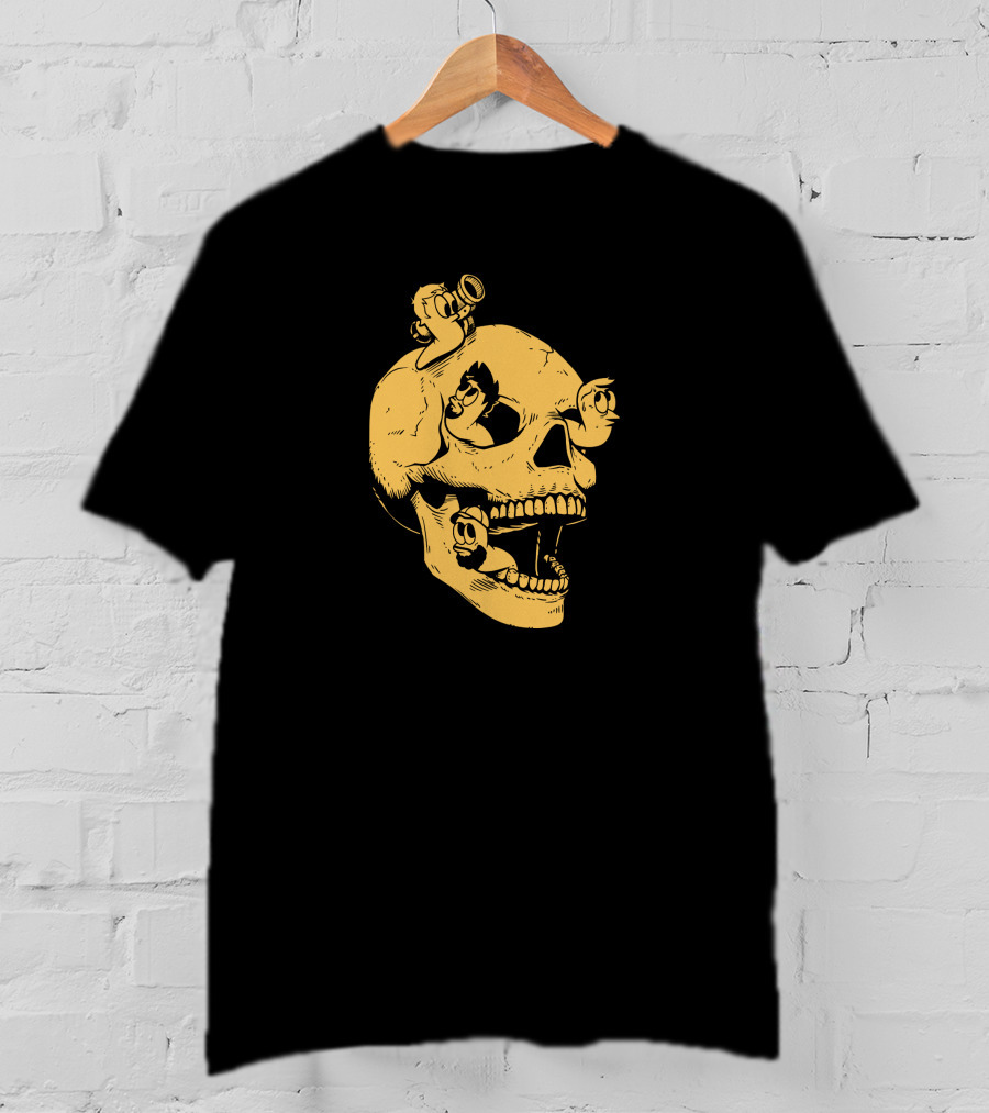 Sweet Skull Gold Variant With Worms And Cartoon Characters T-Shirt