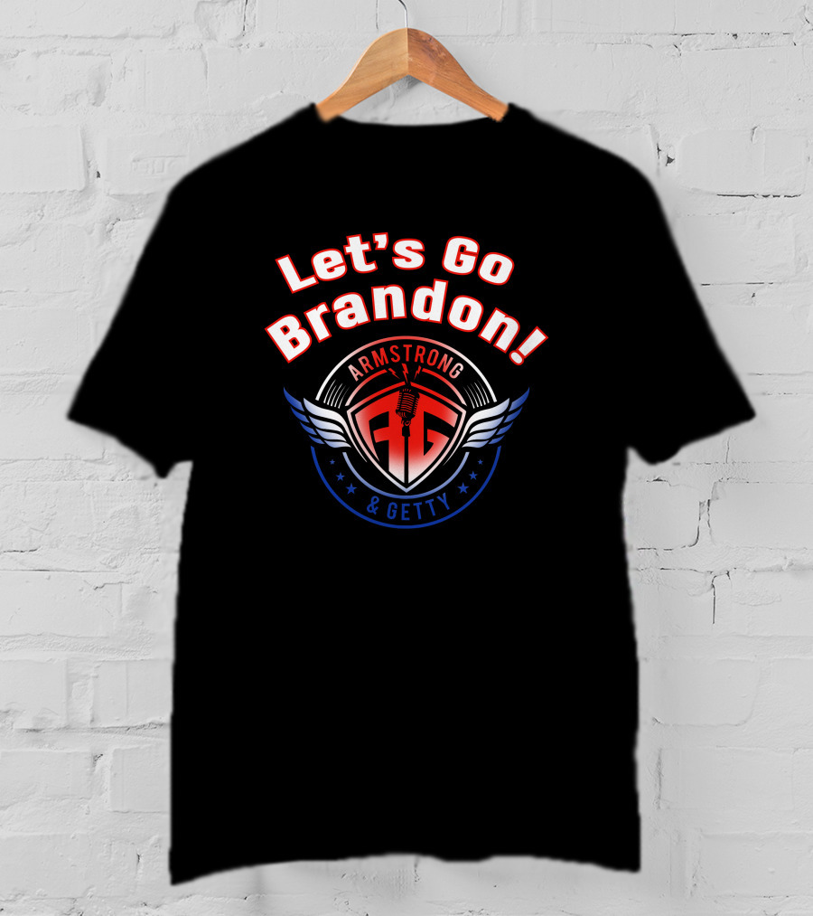 Let's Go Brandon Armstrong And Getty Podcasts Microphone Wings Emblem T-Shirt