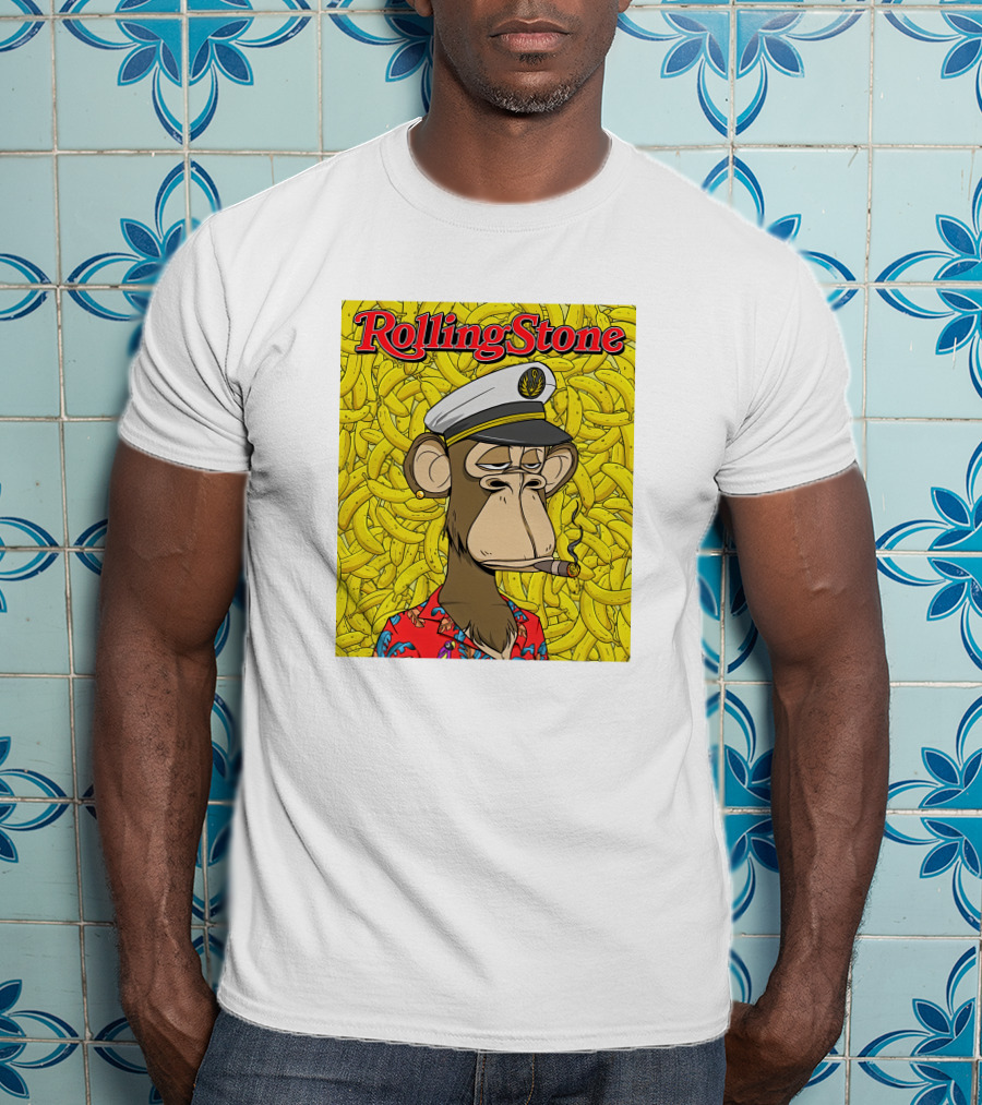 Rolling Stone Store Bored Ape Captain With Bananas Background T-Shirt