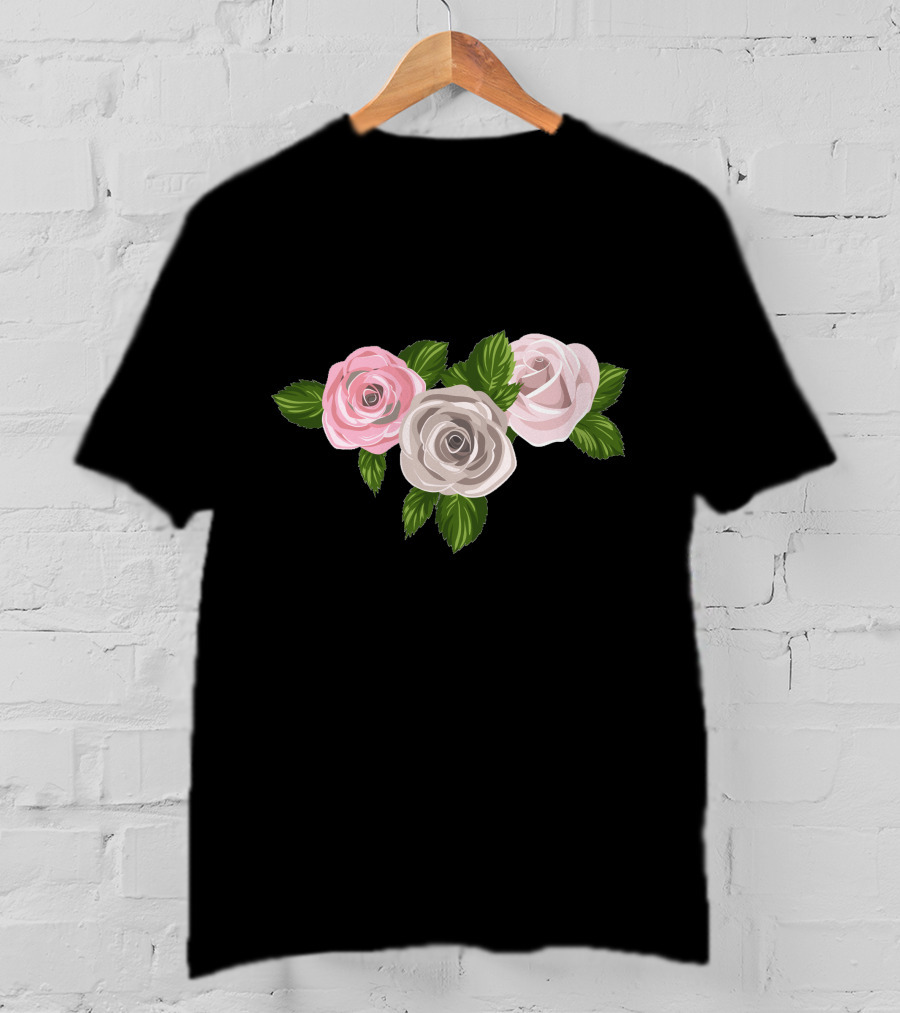 White And Pink Roses With Green Leaves T-Shirt
