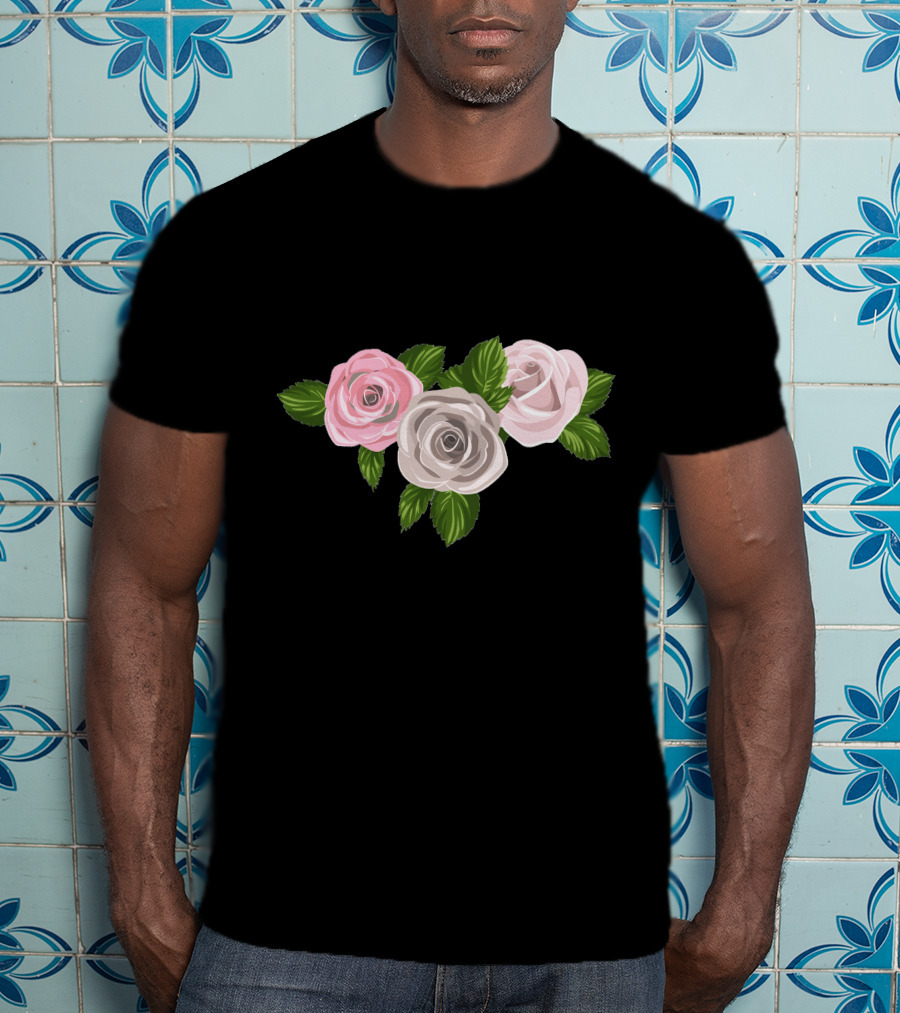 White And Pink Roses With Green Leaves T-Shirt
