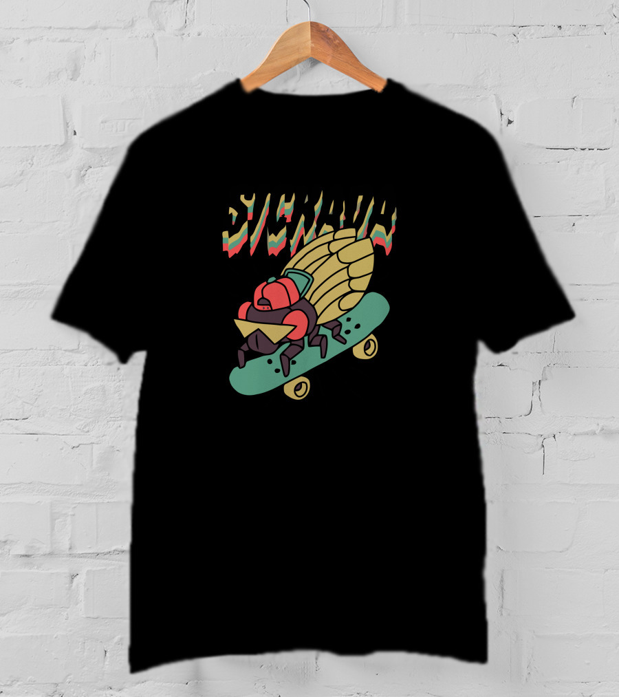Sickada Sam King Cicada Skateboarding Fun T-Shirt