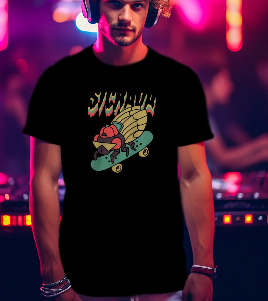 Sickada Sam King Cicada Skateboarding Fun T-Shirt