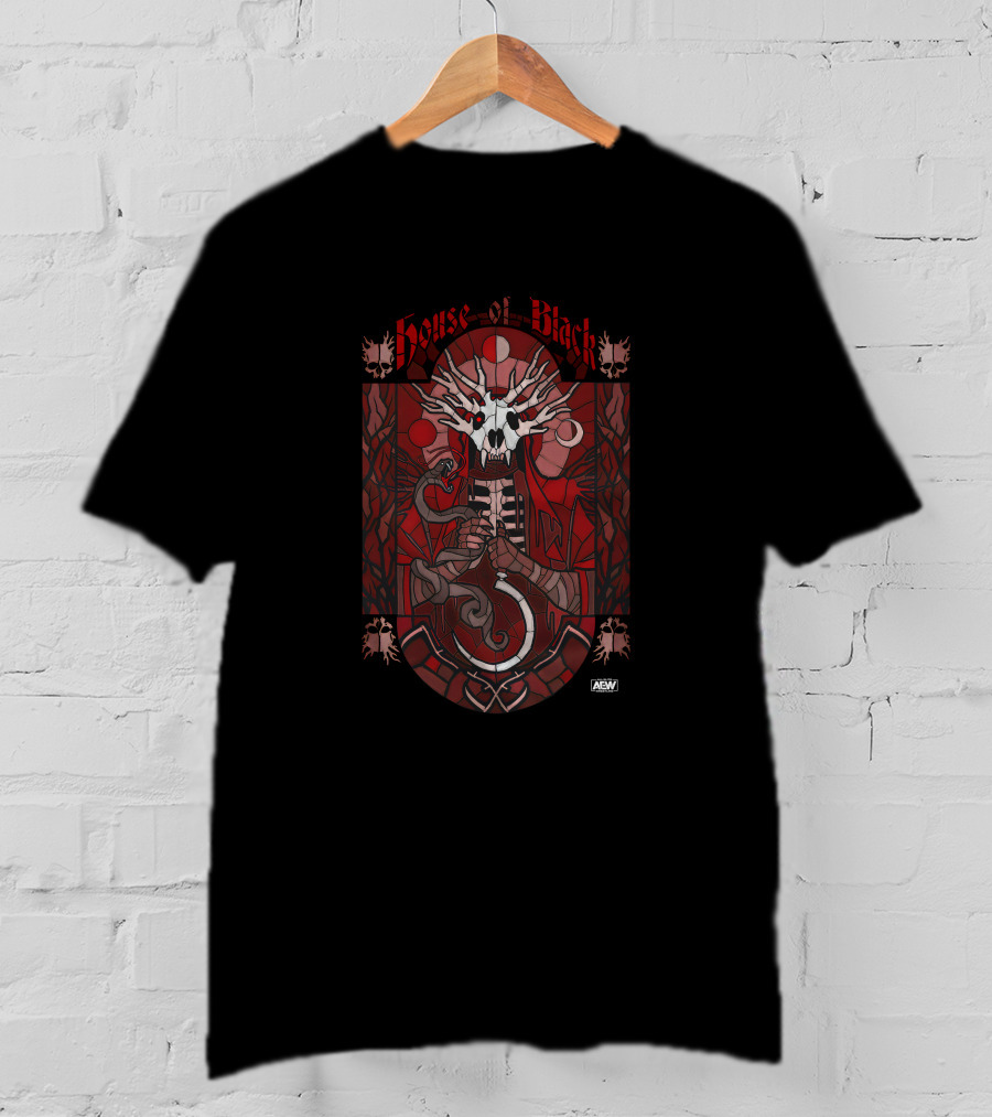 Shopaew Malakai Black House Of Black AEW Stained Glass Skull T-Shirt