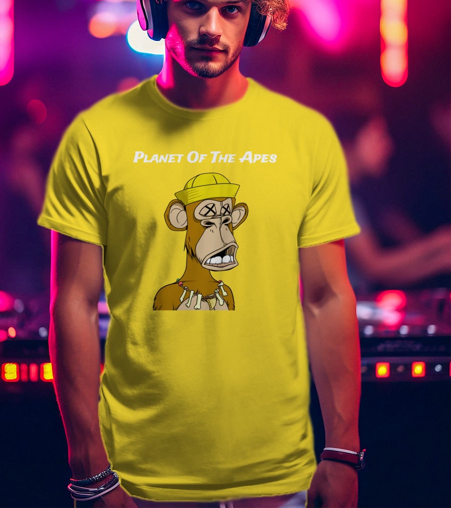 Planet Of The Apes NFT Style Yellow Hat Cross-Eyed Ape T-Shirt