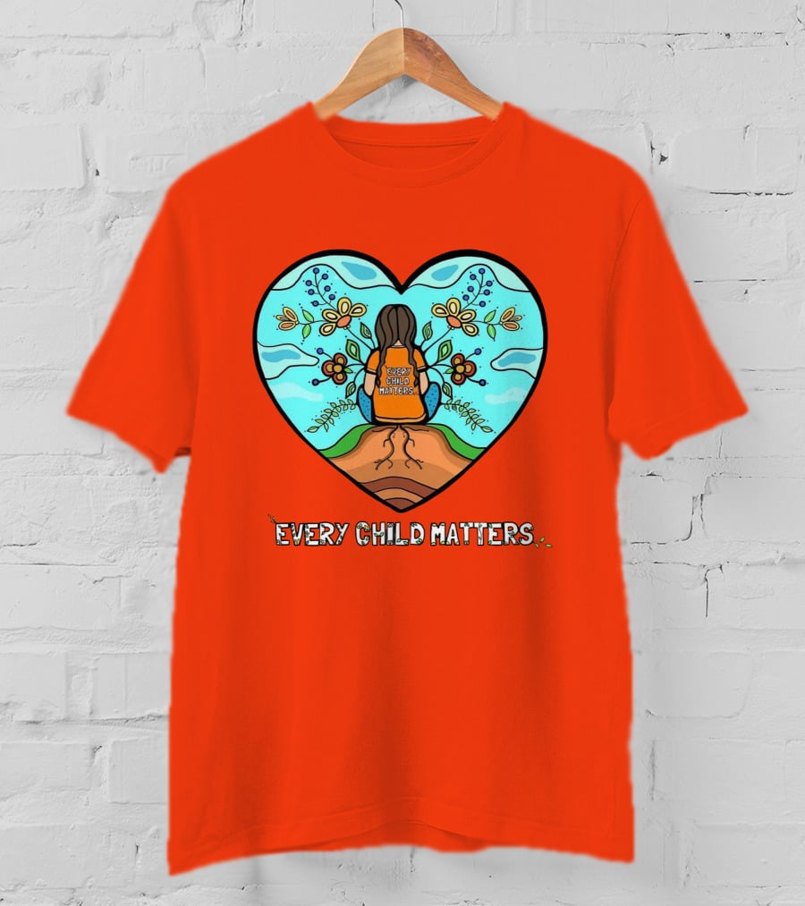 Every Child Matters Heart Design With Orange Background T-Shirt