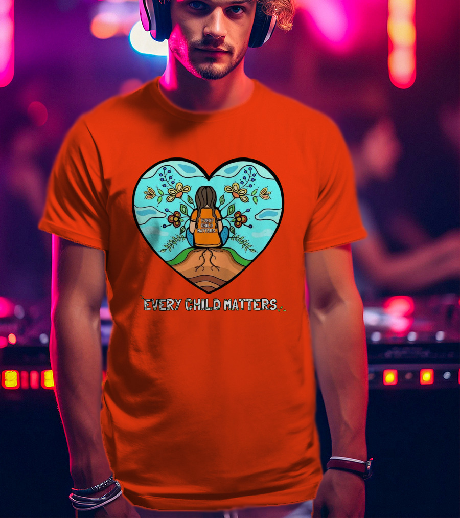 Every Child Matters Heart Design With Orange Background T-Shirt