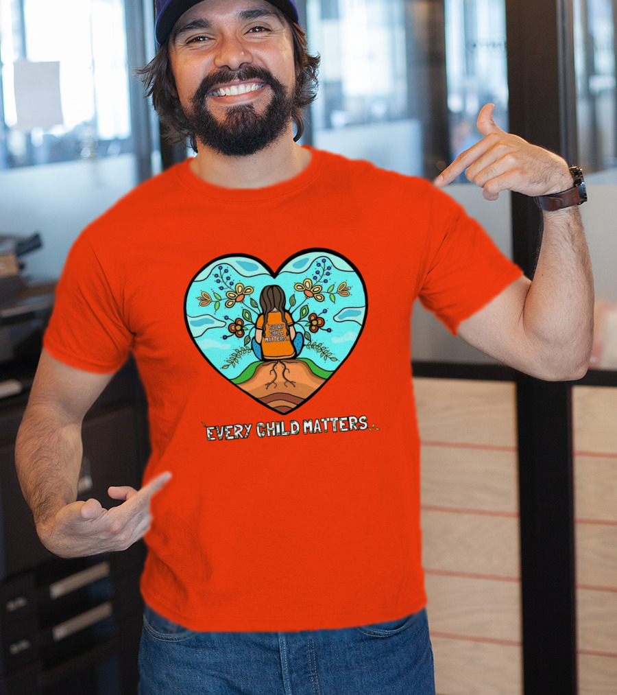 Every Child Matters Heart Design With Orange Background T-Shirt