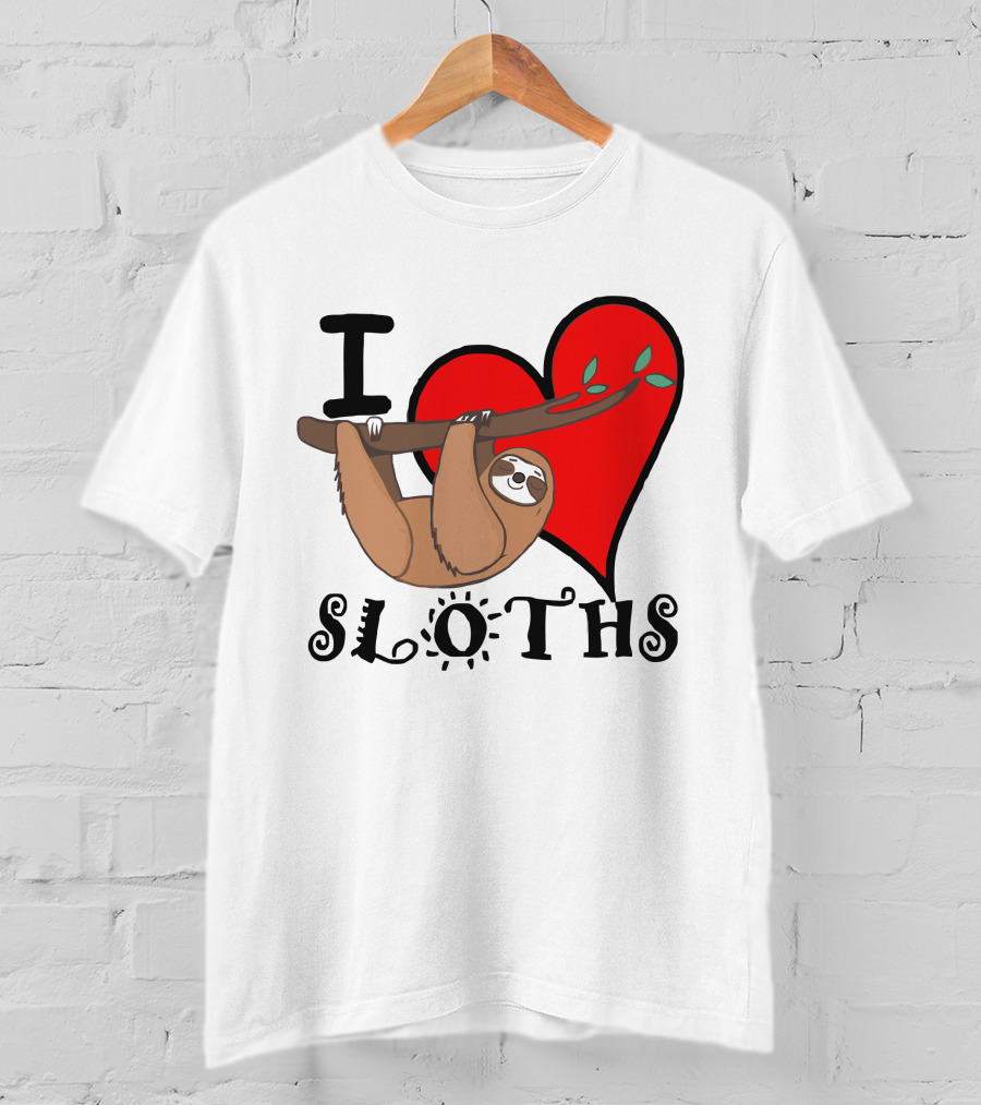 I Love Sloths Heart Hanging Sloth T-Shirt