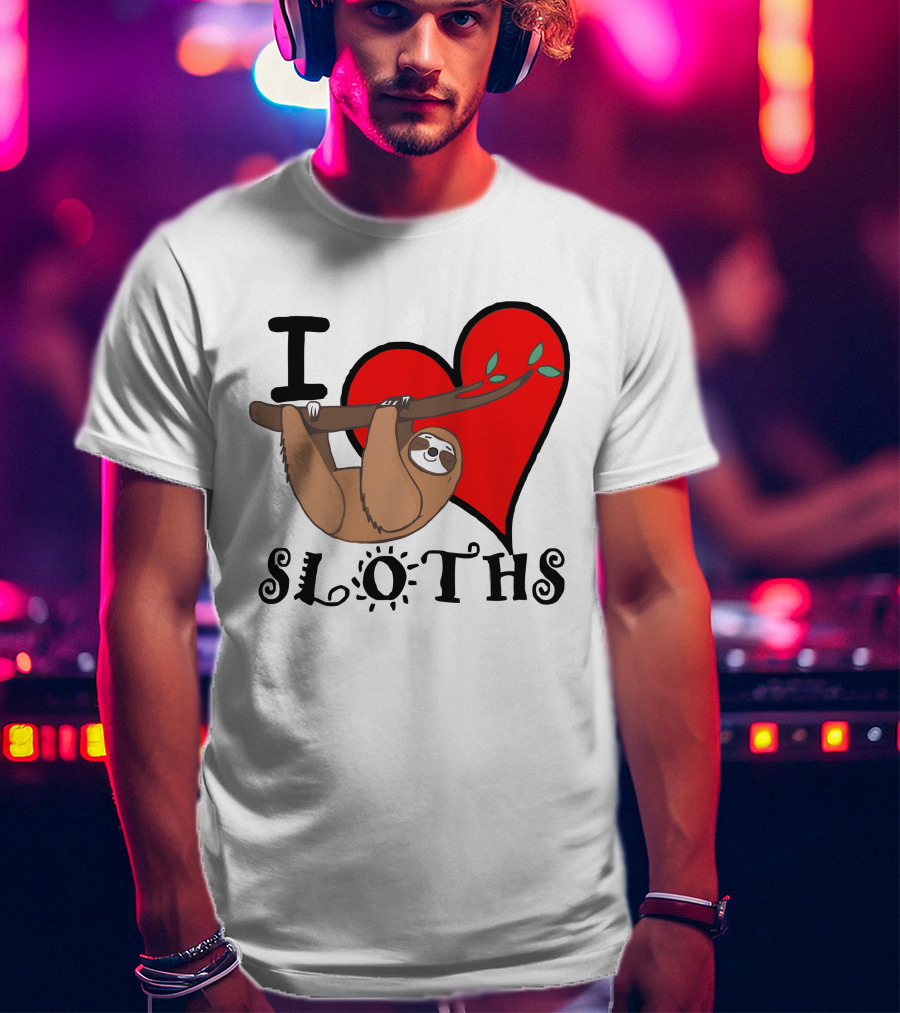 I Love Sloths Heart Hanging Sloth T-Shirt