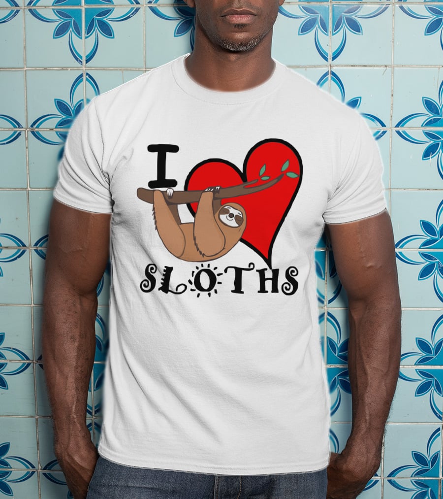 I Love Sloths Heart Hanging Sloth T-Shirt