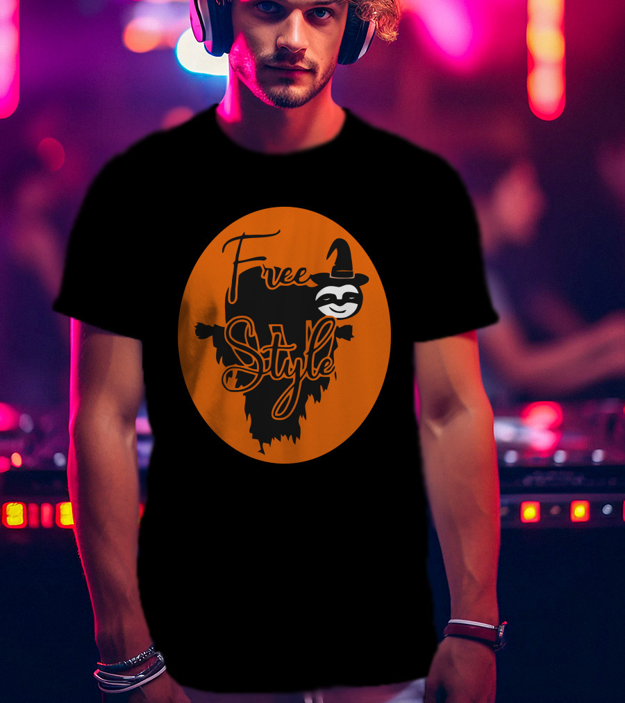 Free Style Halloween Sloth With Witch Hat In Orange Oval T-Shirt