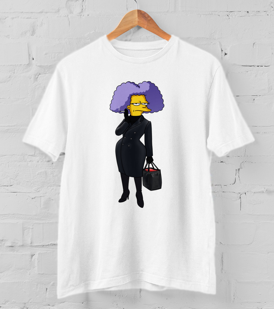 Selma Bouvier In 3D Double Breasted Coat Holding Bag T-Shirt