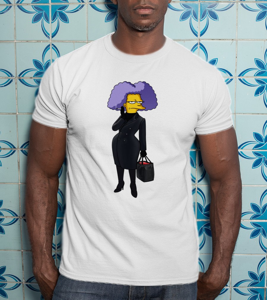 Selma Bouvier In 3D Double Breasted Coat Holding Bag T-Shirt
