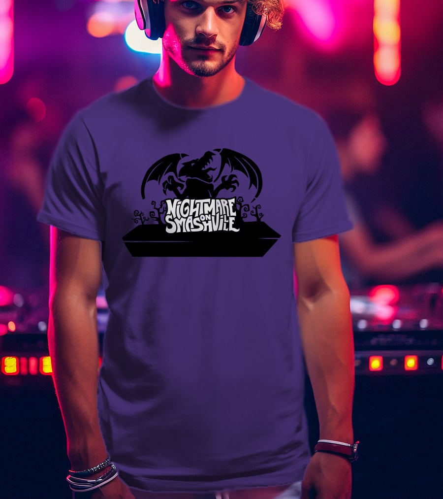 Nightmare On Smashville Purple Design Featuring Dragon And Tiny Syd Halloween T-Shirt