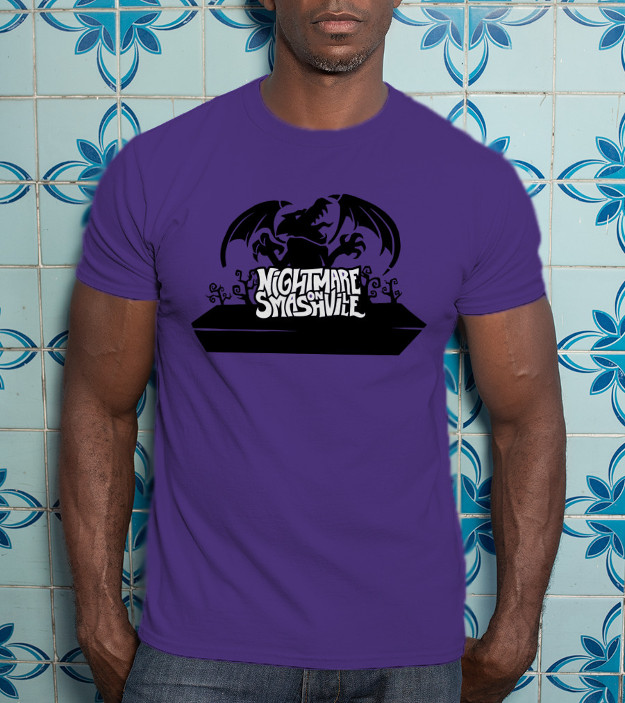 Nightmare On Smashville Purple Design Featuring Dragon And Tiny Syd Halloween T-Shirt
