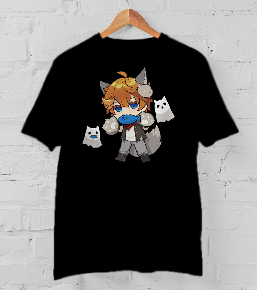 Ae Entropy Happy Halloween Genshin Impact Childe Fox Ears Ghosts Fish T-Shirt