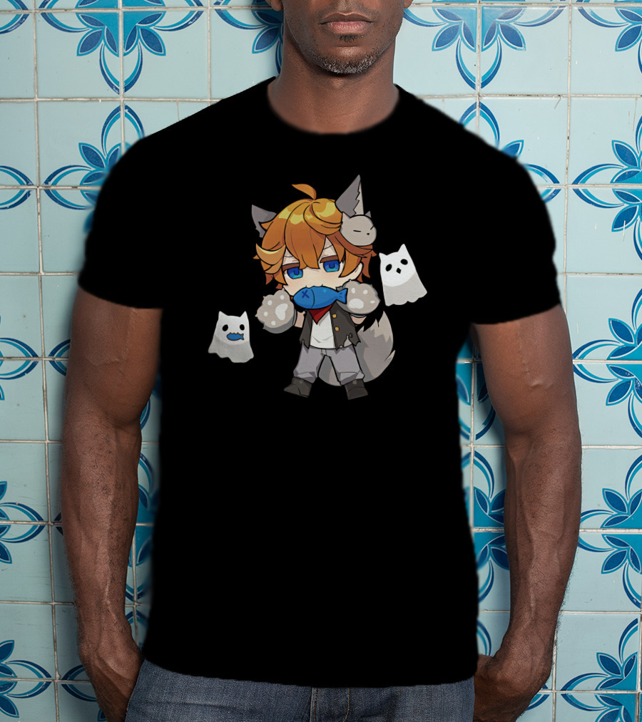 Ae Entropy Happy Halloween Genshin Impact Childe Fox Ears Ghosts Fish T-Shirt