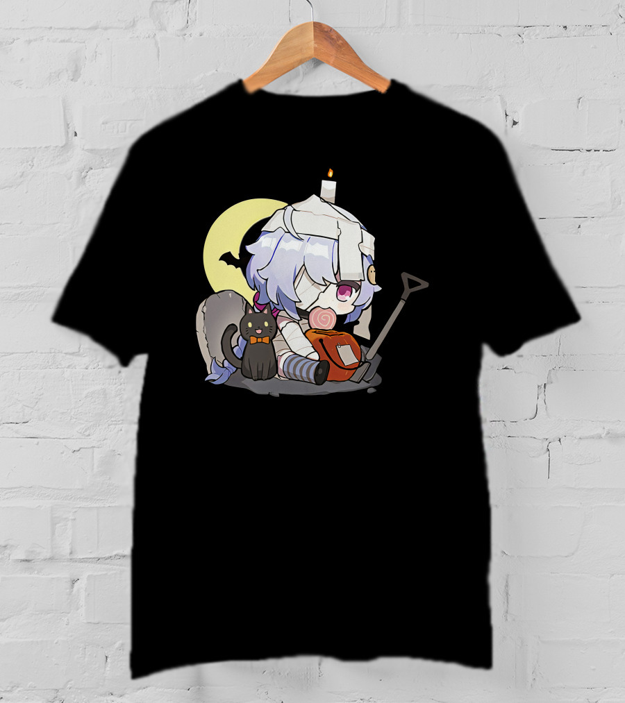 Happy Halloween Genshin Impact Ganyu Chibi Black Cat Moon Costume T-Shirt