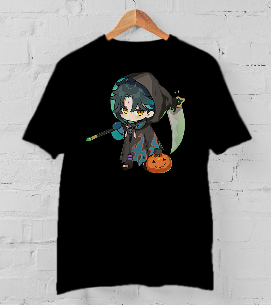 Happy Halloween Genshin Impact Xiao Pumpkin Lantern Ghost Hood T-Shirt
