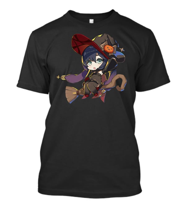 Ae Entropy Happy Halloween Genshin Impact Mona Witch Broom Pumpkin Hat T-Shirt
