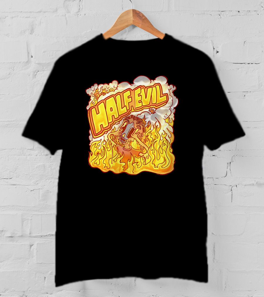 Half Evil 333 Flaming Fire Pit Creature T-Shirt