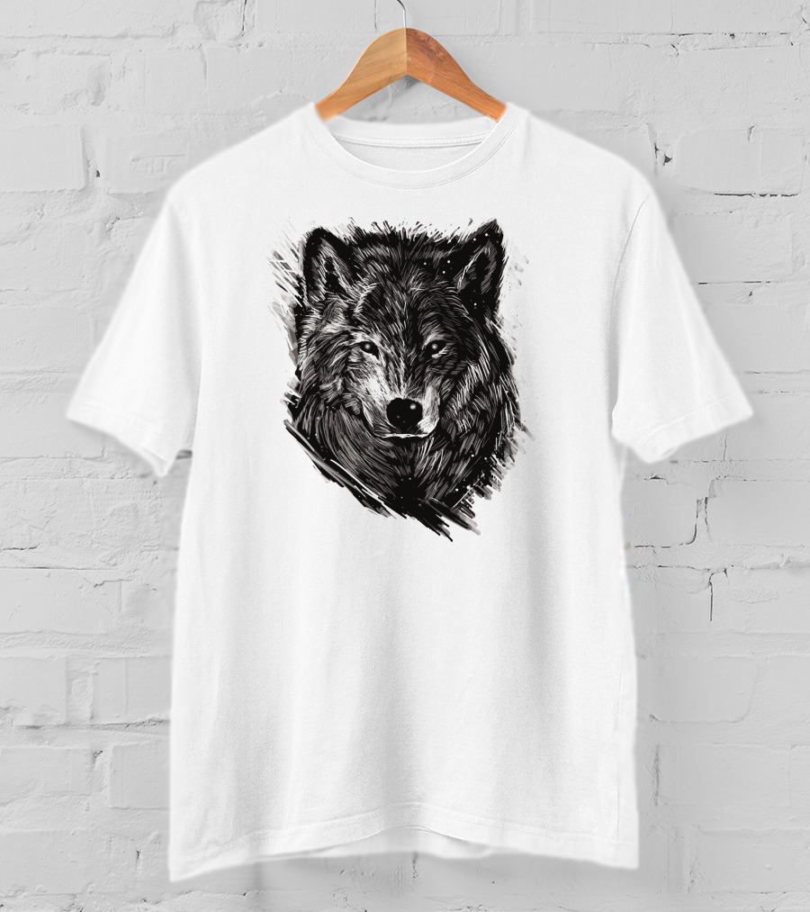 Wolf Sketch Black And White Drawing T-Shirt
