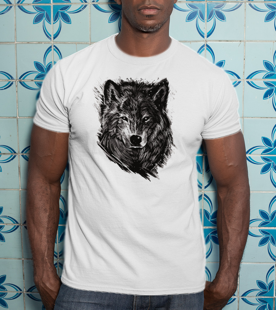 Wolf Sketch Black And White Drawing T-Shirt